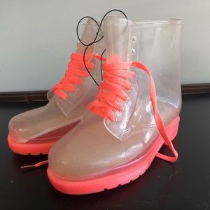 F21 clear pink see-through ankle rain boots 7 NWT